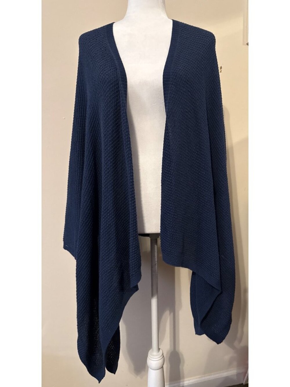 J. Jill Navy Blue Luxurious Knit Ruana Wrap Cotton Blend Cape One Size